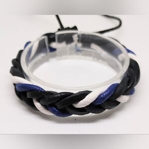 Men's bracelet leather‎ braided blue black new e94